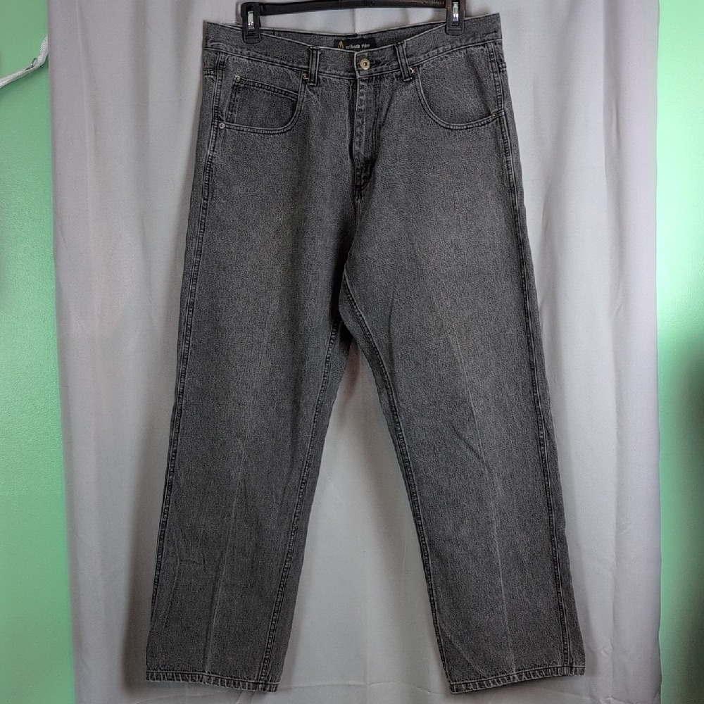 Outback Rider Mens Grey‎ Wash Relaxed Fit Embroidered Jeans Size 38x34